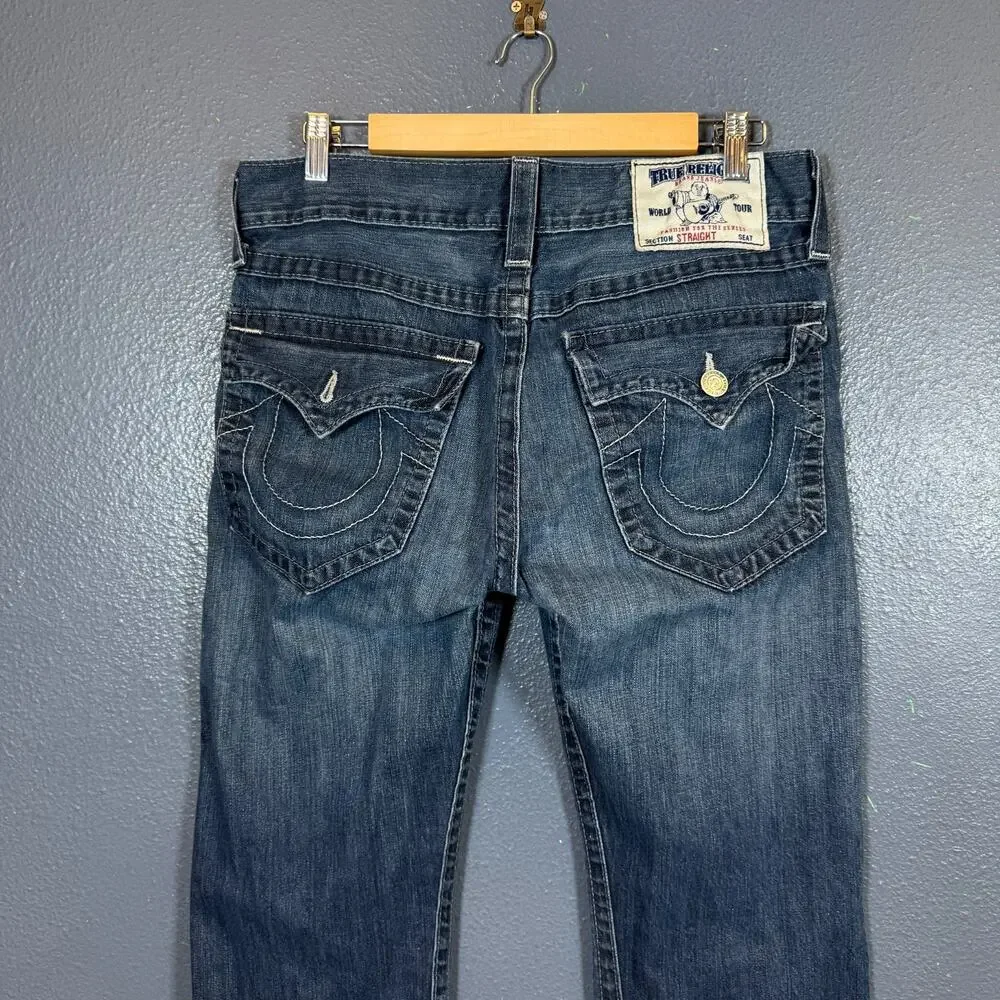 True Religion 35/32 men’s blue denim jeans baggy distressed pants